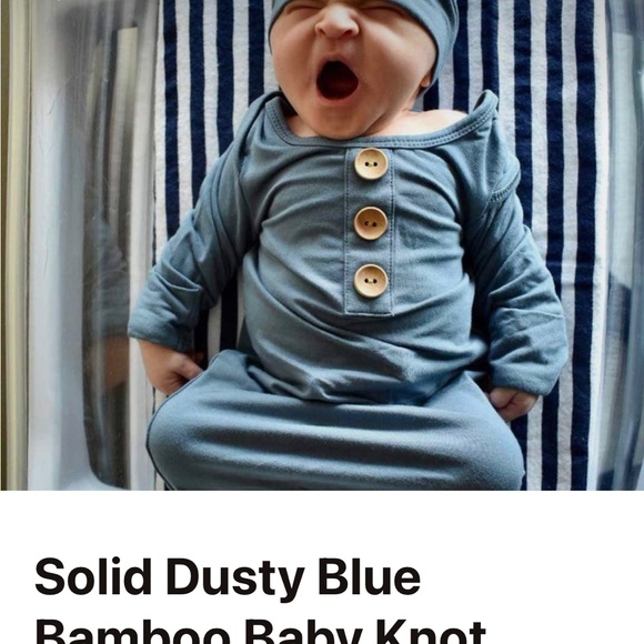 Caden Lane Solid Dusty Blue Bamboo Baby Knot Gown and Hat Newborn 7-14lbs - Picture 5 of 5